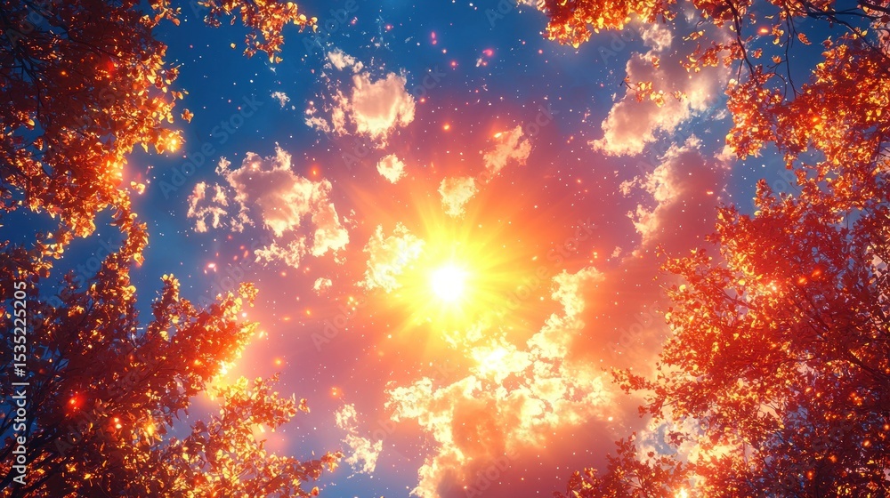 Naklejka premium Autumn sun through colorful leaves