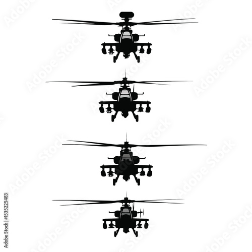 apache helicopter silhouette set, Black & White silhouette set 