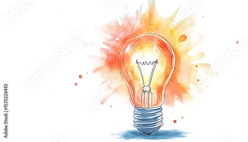 Watercolor light bulb idea illustration on transparent background