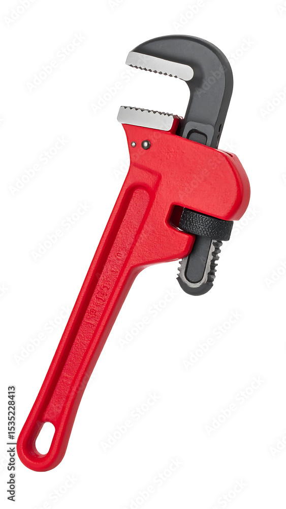 Red Metal Pipe Wrench with Serrated Grip on Transparent Background Red Metal Pipe Wrench with Serrated Grip on Transparent Background