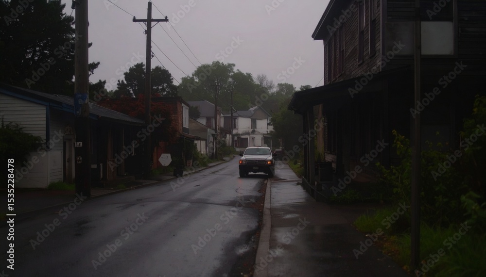 Obraz premium Remote rural rust old american town with truck on the road