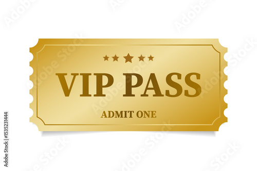 VIP pass admission golden ticket template. Vector illustration