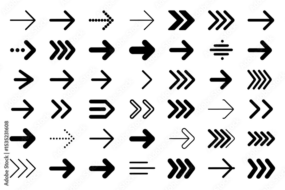 Collection of Arrow Icons in Various Styles. Bold, Outline, Dotted, and Minimalist Vector Arrows Collection of Arrow Icons in Various Styles. Bold, Outline, Dotted, and Minimalist Vector Arrows