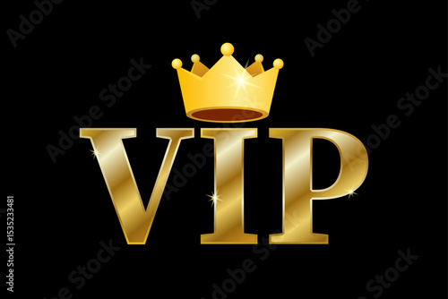 Vip. The Vip logo. A gold crown for the premium class. A premium class club. A gold badge. A badge of privilege, casino, membership, and exclusivity. Vector.