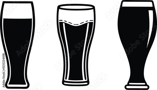 Beer Glass Vector Art, Black and White Silhouette for Design.