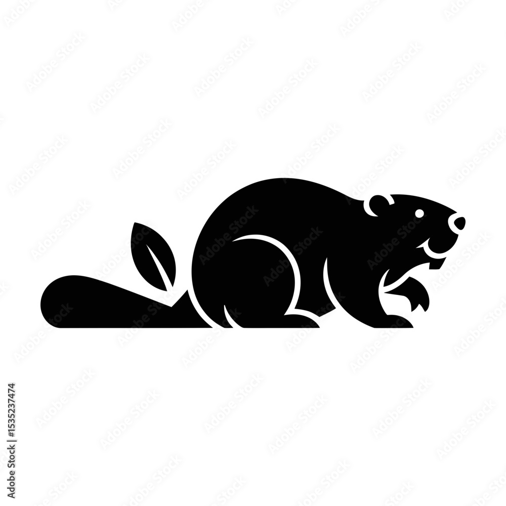 Fototapeta premium Stylized beaver icon black silhouette