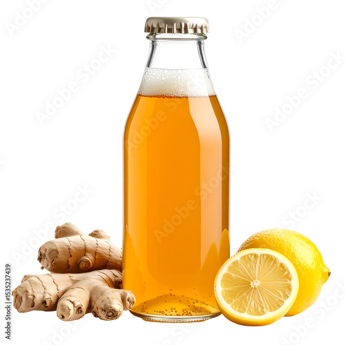 Amber Kombucha Bottle with Ginger and Lemon