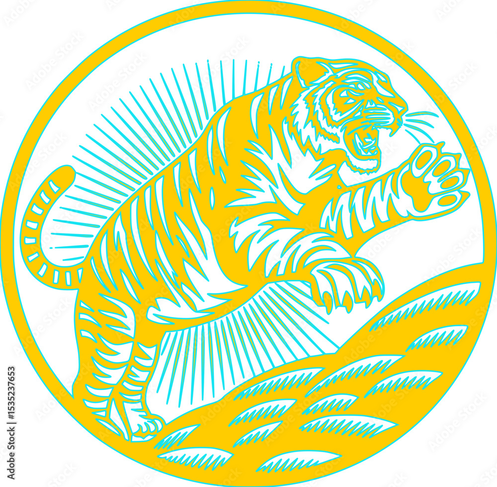 Obraz premium Yellow Tiger Face Vector Illustration on White Background
