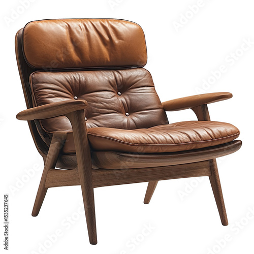 Modern leather armchair with wooden frame