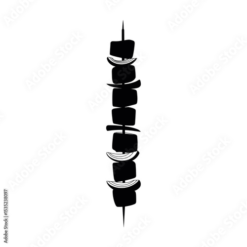 Simple black and white illustration of a shish kebab