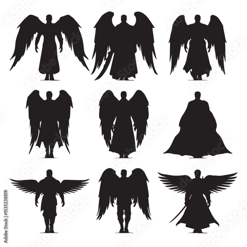 archangel silhouette set, Black & White silhouette set