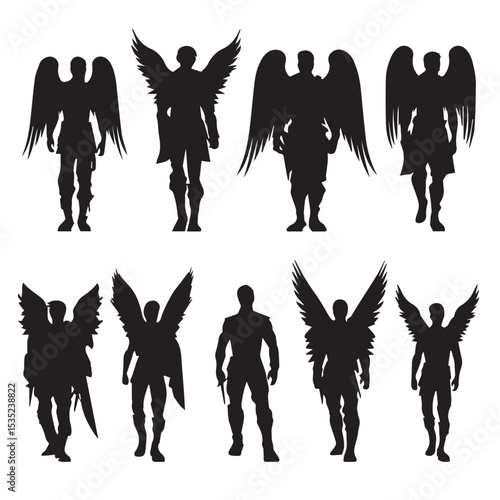 archangel silhouette set, Black & White silhouette set