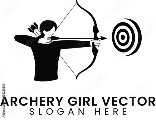 Archery Girl Silhouette Vector Graphic Design Target bow aim icon logo goal     