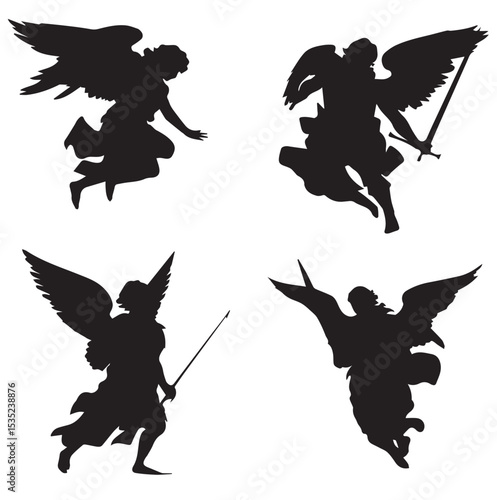 archangel silhouette set, Black & White silhouette set