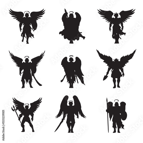 archangel silhouette set, Black & White silhouette set