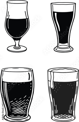 Beer Glass Silhouette, Iconic Black and White Outline Vector Illustration.