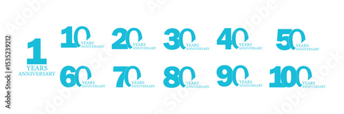 set anniversary 1 to 100 year logo designs for celebration purpose. abstract number. collection of creative Anniversary circle number 10 to 100 logo designs.