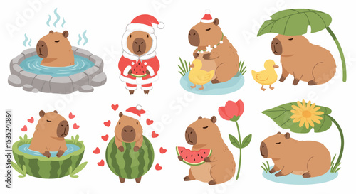 Adorable Capybara Illustrations: Hot Springs Santa Watermelon and More.