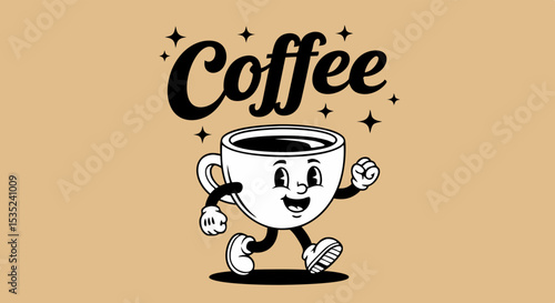 Energetic Coffee Cup Character Running.
