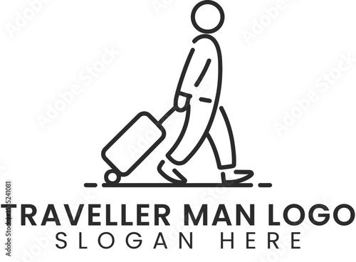 Simple Traveler Man Line Art Logo Design Vector icon trip flat clean black white