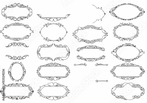 Collection of decorative vintage frames and borders with floral ornaments.