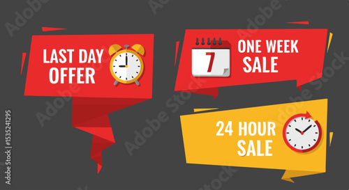 Sale promotion banners with clock calendar and text for limited time offers.