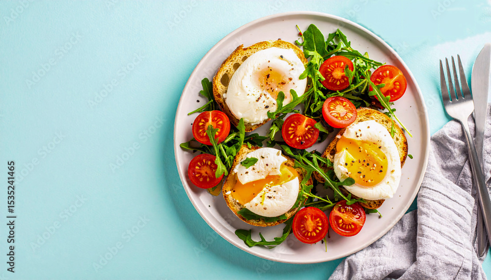 Delicious Poached Eggs on Toast with Salad Delicious Poached Eggs on Toast with Salad