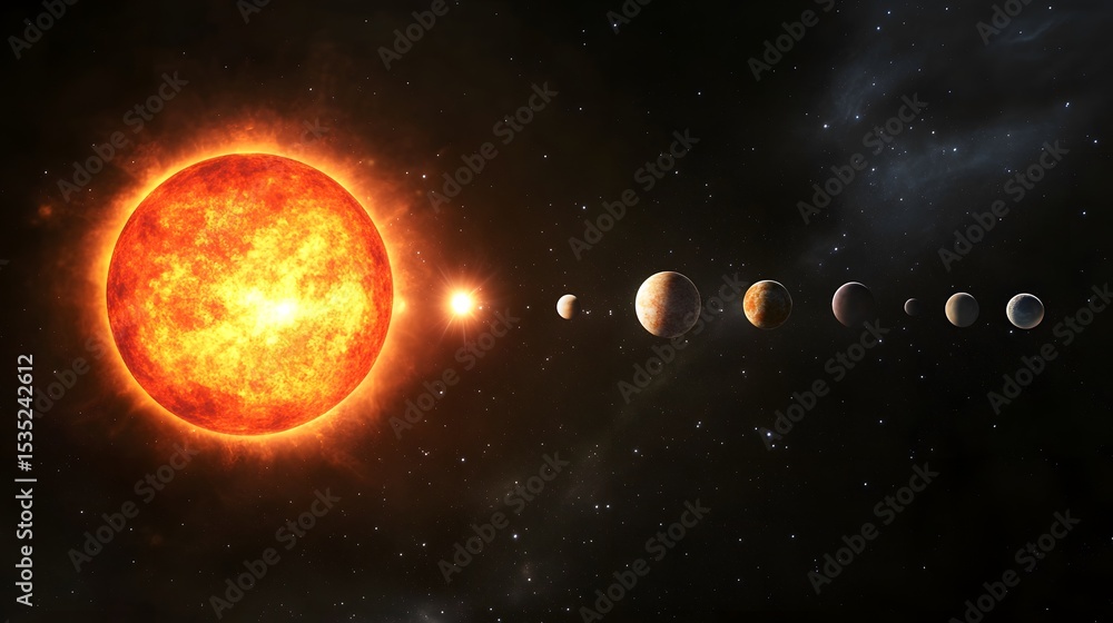 Fototapeta premium A solar system with planets arranged in a row.