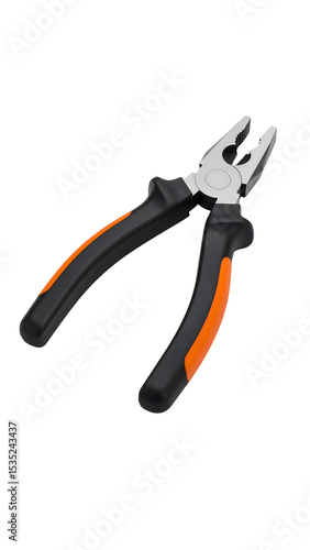 Black and Orange Rubber-Grip Pliers on Transparent Background