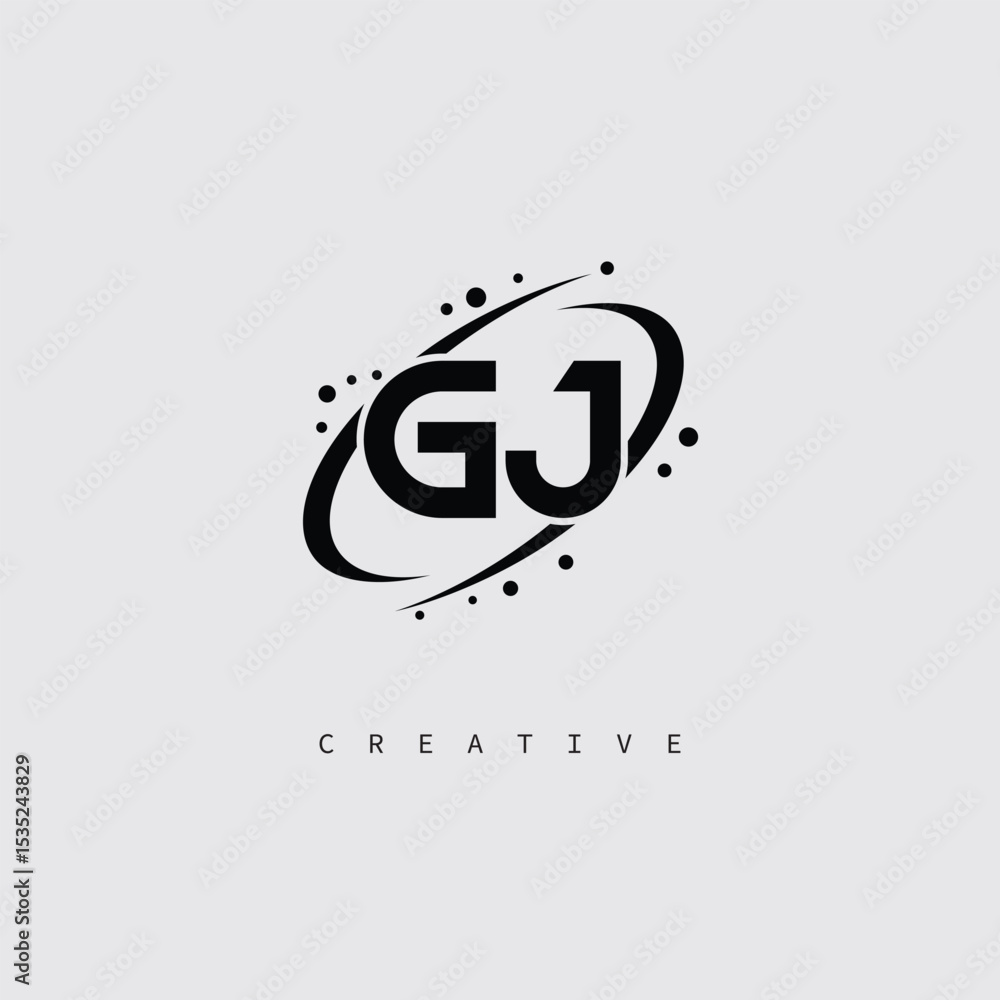 Obraz premium GJ Creative Monogram Logo – Minimal Futuristic Letter mark Design with Space Orbit Style and swirl Style for Modern Branding & Tech Identity