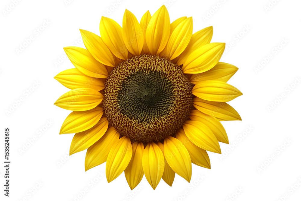 Fototapeta premium Sunflower head blooming with bright yellow petals, gleaming against transparent background
