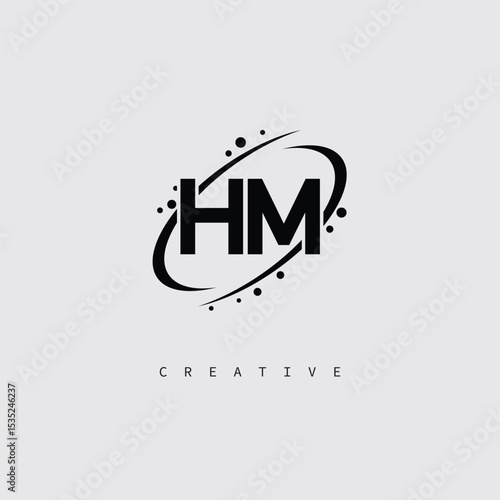 HM Creative Monogram Logo – Minimal Futuristic Letter mark Design with Space Orbit Style and swirl Style  for Modern Branding & Tech Identity