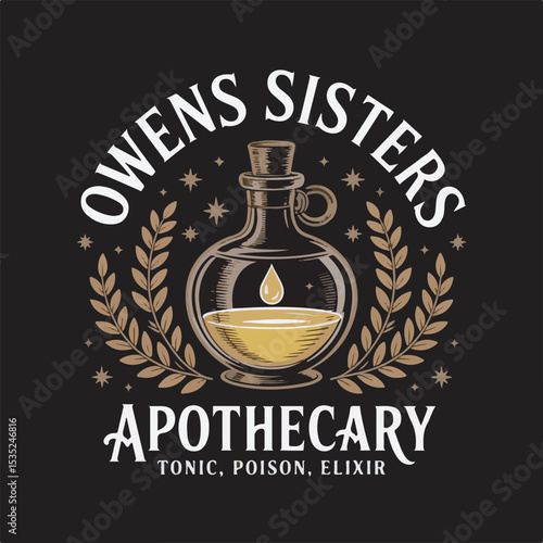 Owens Sisters Apothecary Black and White Bottle Illustration