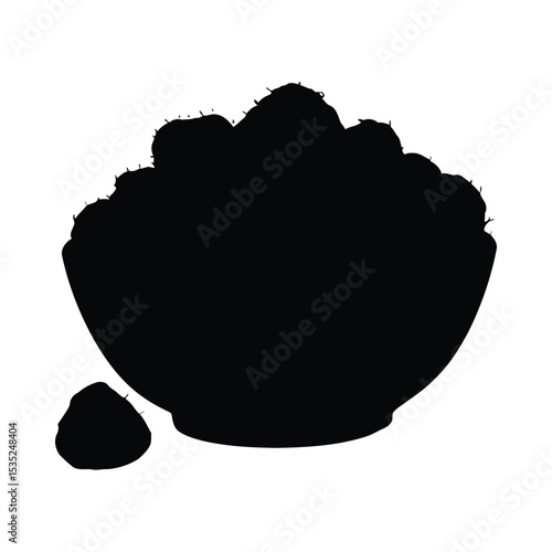 Black silhouette of a bowl of food with an additional item against a white background
