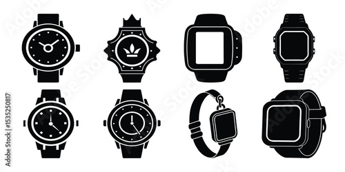 classic smart hand watch icon silhouette vector and white background
