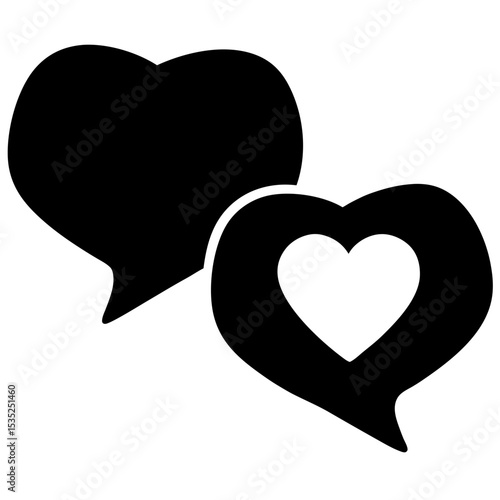 Two heart shaped speech bubbles simple silhouette vector illustration