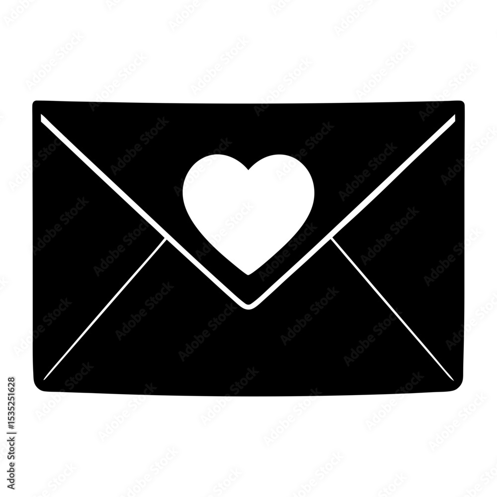 Envelope with heart shape black and white silhouette vector illustration Envelope with heart shape black and white silhouette vector illustration