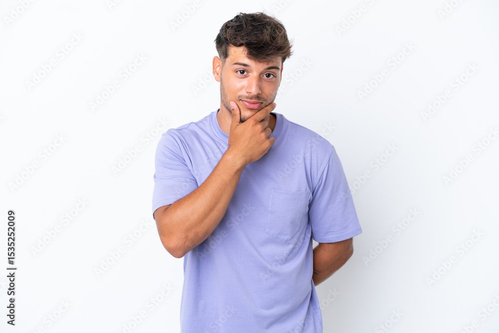 Young caucasian handsome man isolated on white background thinking Young caucasian handsome man isolated on white background thinking