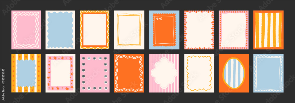 Naklejka premium Abstract frames posters in minimalist style. Wall decor, trendy banners in the cartoon style of Matisse.Linear drawings, decor of wallpaper, walls, print and postcards