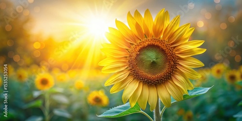 A majestic sunflower blooms in soft morning light with delicate petals illuminated from behind, showcasing its intricate details and vibrant yellow color , morning light, soft illumination
