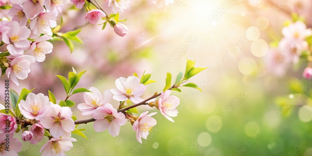 A gentle spring morning with soft pink blossoms on a delicate white background A gentle spring morning with soft pink blossoms on a delicate white background