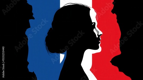 Silhouette's Echo: A poignant silhouette of a woman, with the bold colors of a nation's flag unfurling behind, evoking a sense of patriotic reflection, strength, and heritage.