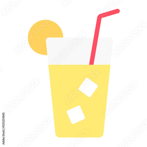 Lemonade flat icon vector illustration. Fresh juice in a glass with ice cubes. 