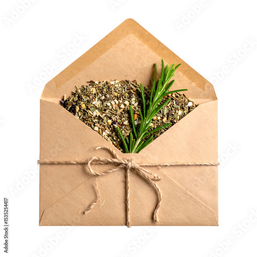 Dried Herbs in a Brown Kraft Envelope with Rosemary