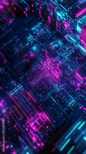 Neon-lit Circuit Board with Futuristic Design