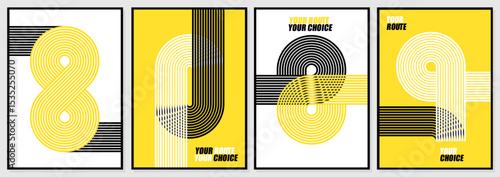 run sport track sports event or championship background. Poster banner line yellow design and abstract running track on stadium. Vector illustration graphic elements for flyer, cover, brochure modern 