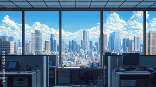 Modern Office Interior with Cityscape View