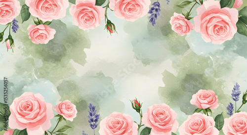 Elegant Watercolor Roses and Lavender Floral Border Design