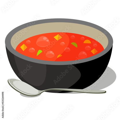 red soup with spoon no background