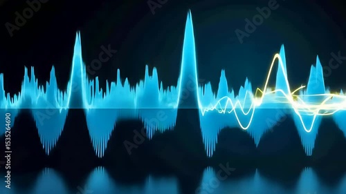 Vibrant Blue Audio Waveform on Black Background with Glowing Frequency Peaks